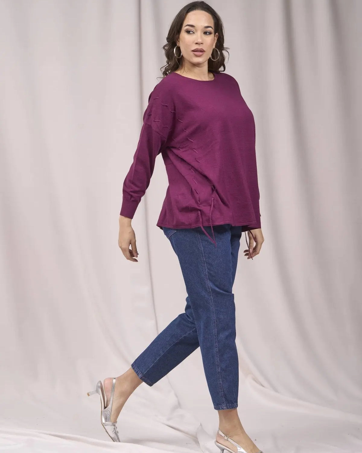 Maglia girocollo con intrecci frontali VINO IRONICA