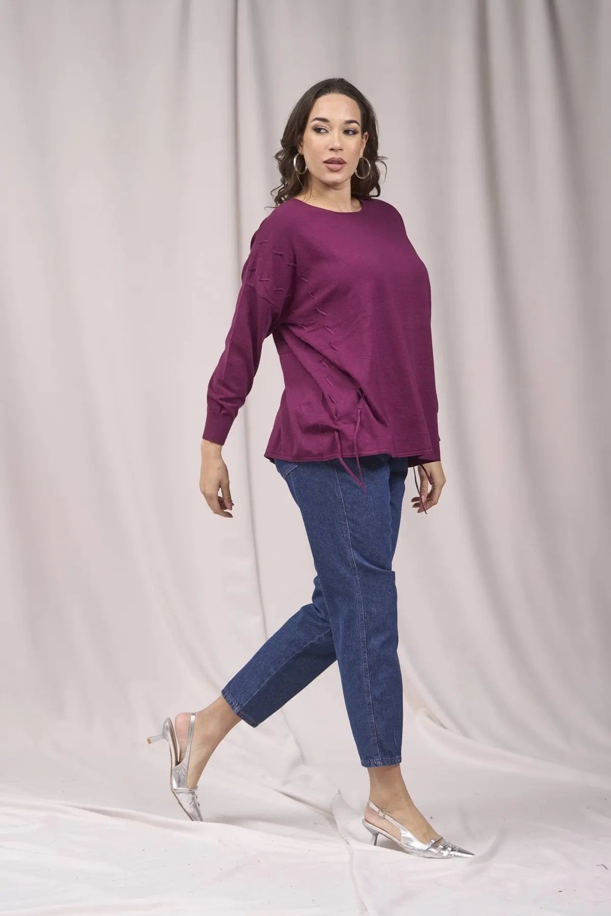 Maglia girocollo con intrecci frontali VINO IRONICA