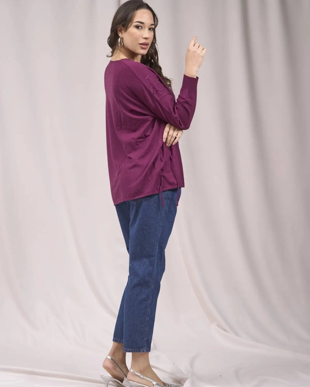 Maglia girocollo con intrecci frontali VINO IRONICA