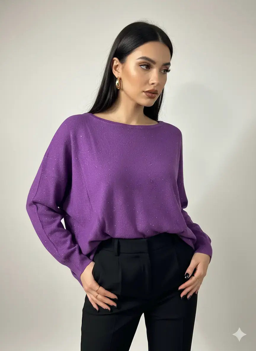Maglia girocollo con micro paillettes DORABELLA