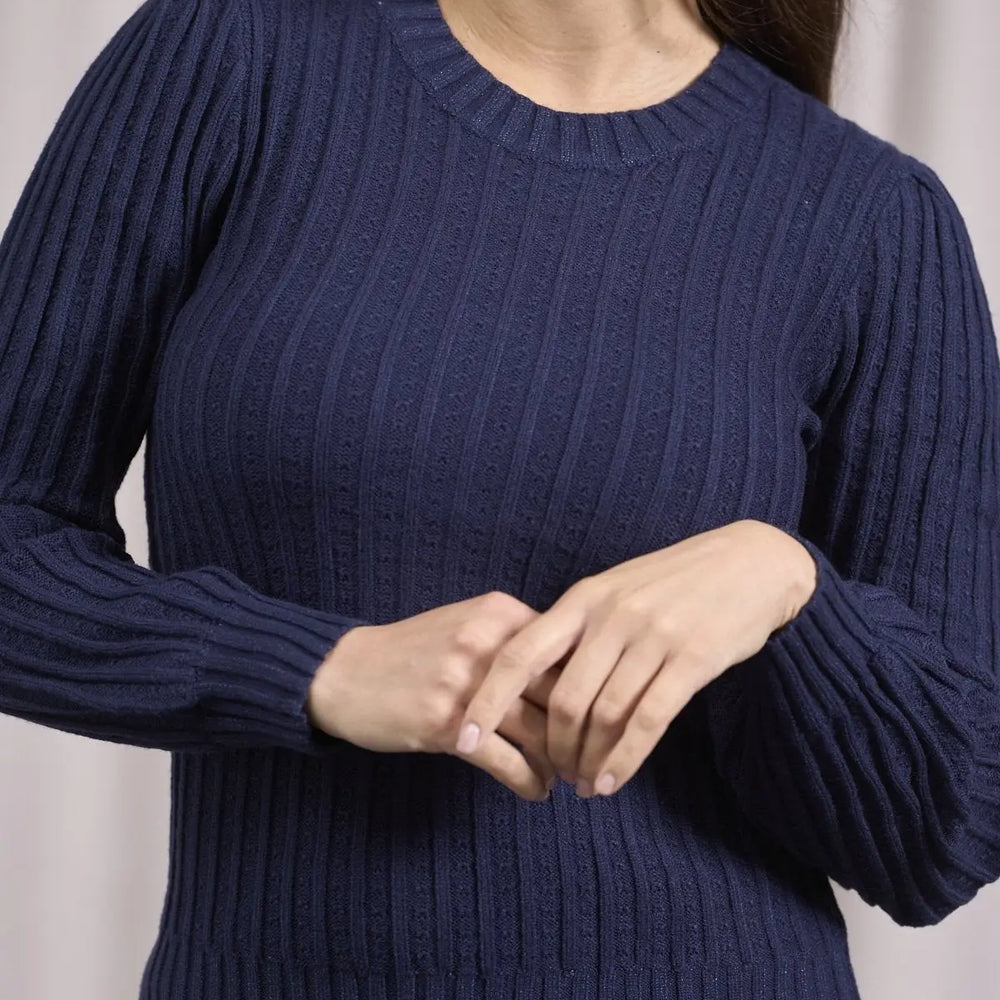 Maglia girocollo con motivo a coste e lurex BLU DORABELLA XL