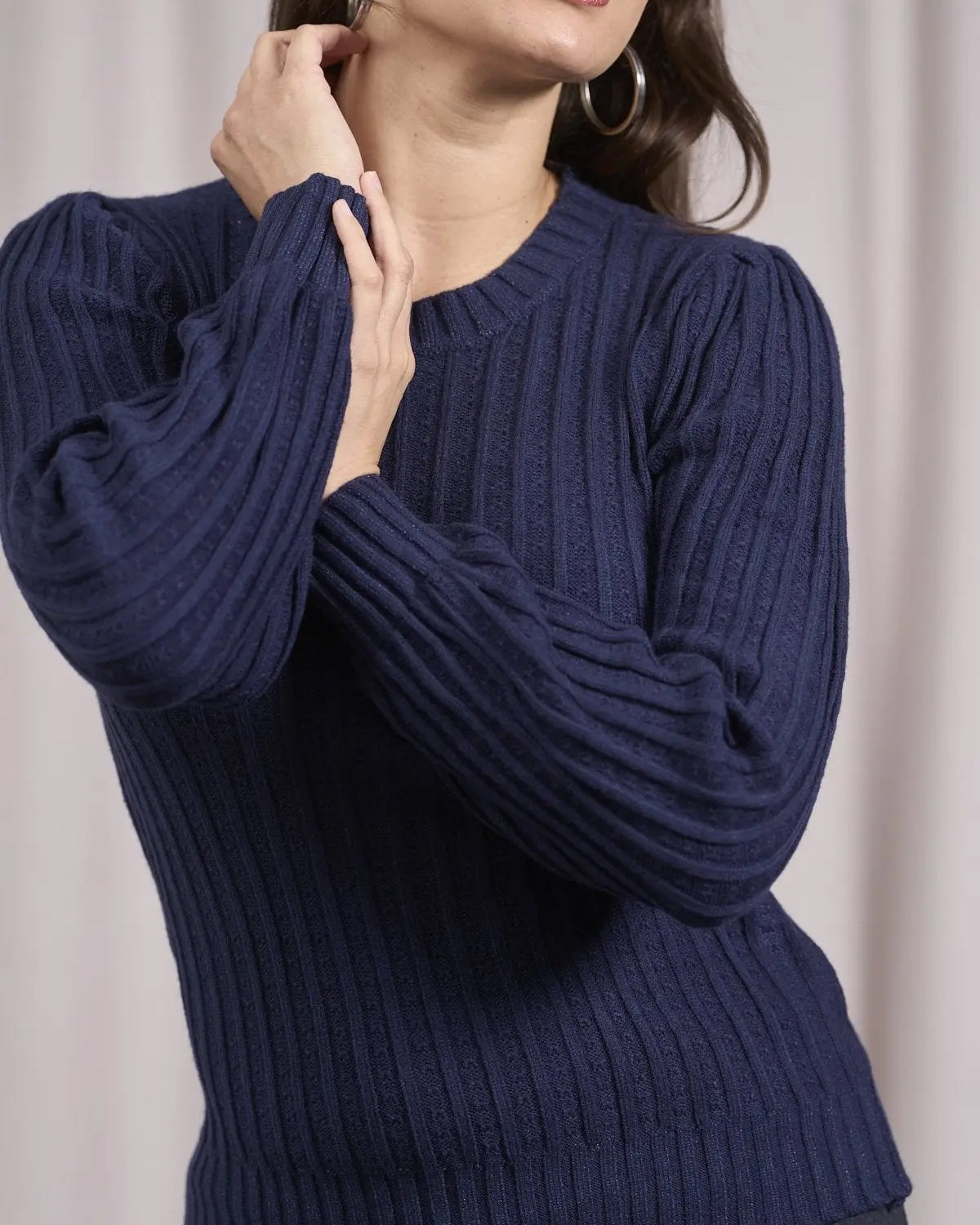 Maglia girocollo con motivo a coste e lurex BLU DORABELLA