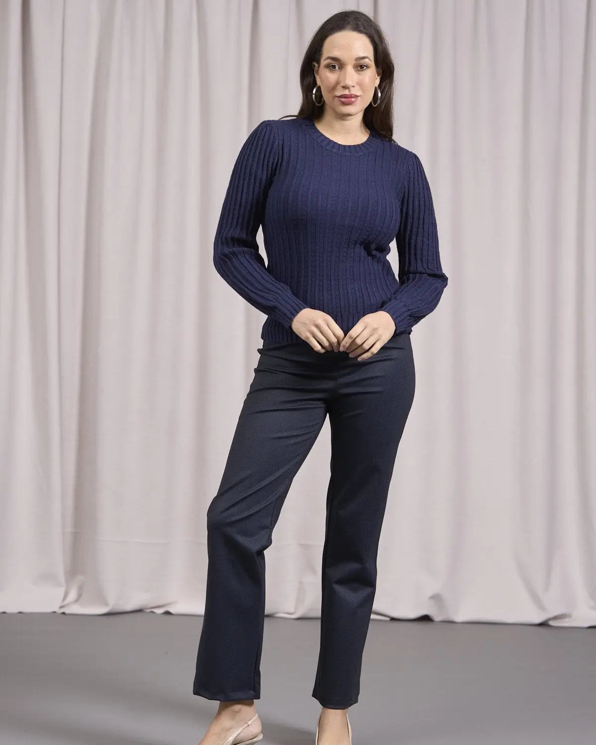 Maglia girocollo con motivo a coste e lurex BLU DORABELLA