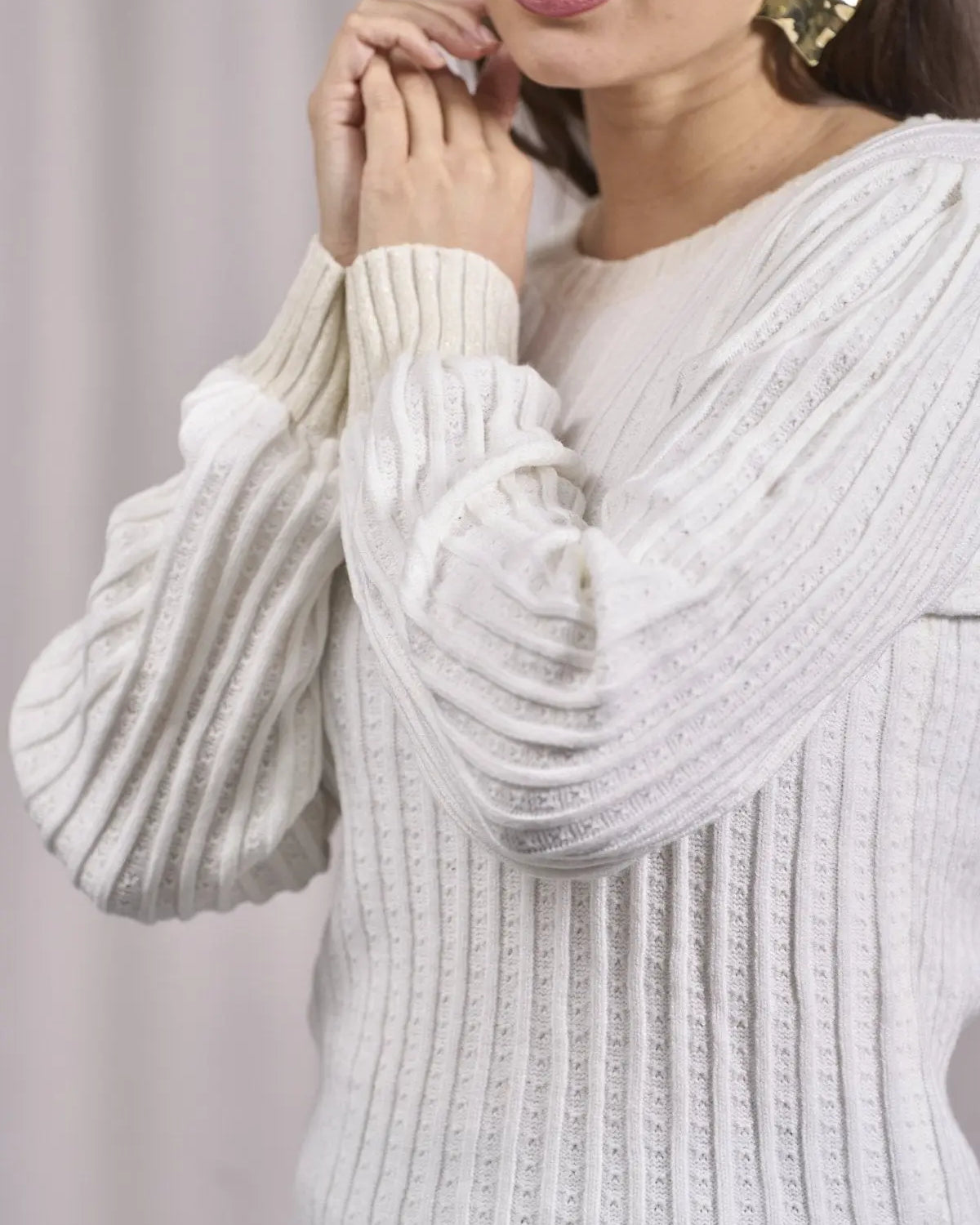 Maglia girocollo con motivo a coste e lurex PANNA DORABELLA XL