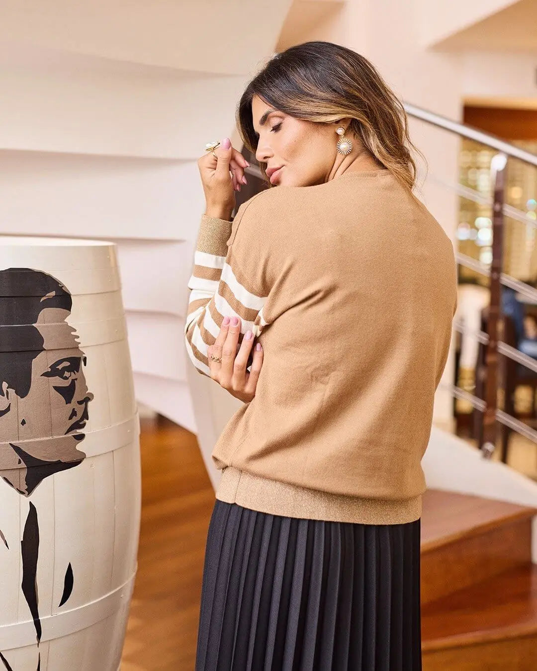 Maglia girocollo con motivo a righe e inserti in lurex CAMMELLO DORABELLA