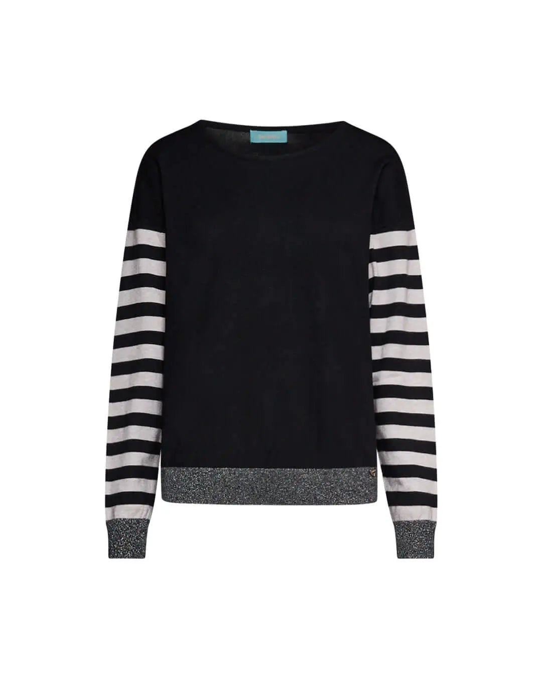 Maglia girocollo con motivo a righe e inserti in lurex NERO DORABELLA