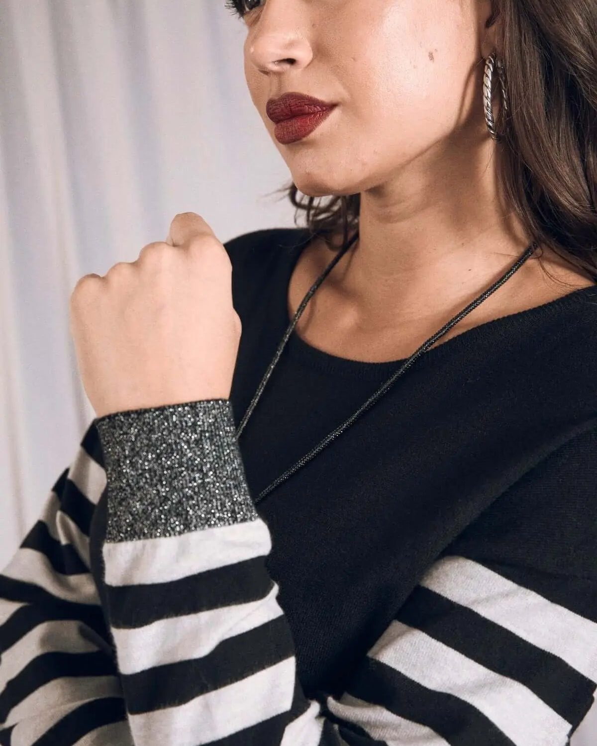 Maglia girocollo con motivo a righe e inserti in lurex NERO DORABELLA