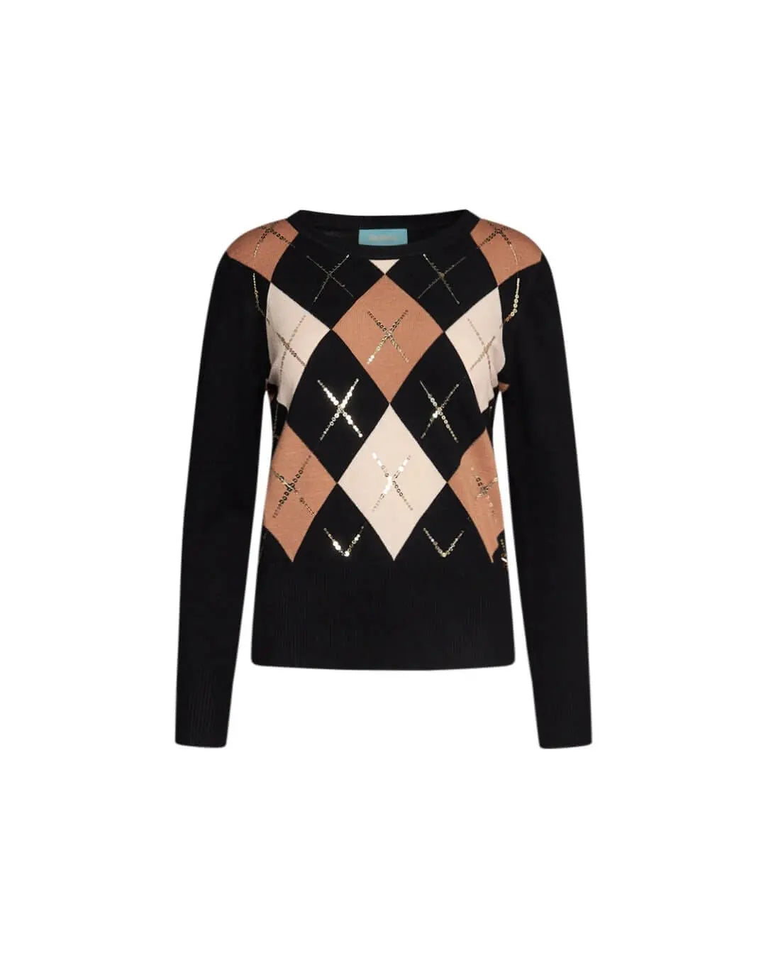 Maglia girocollo con motivo a rombi e ricamo sovrapposto in paillettes NERO DORABELLA