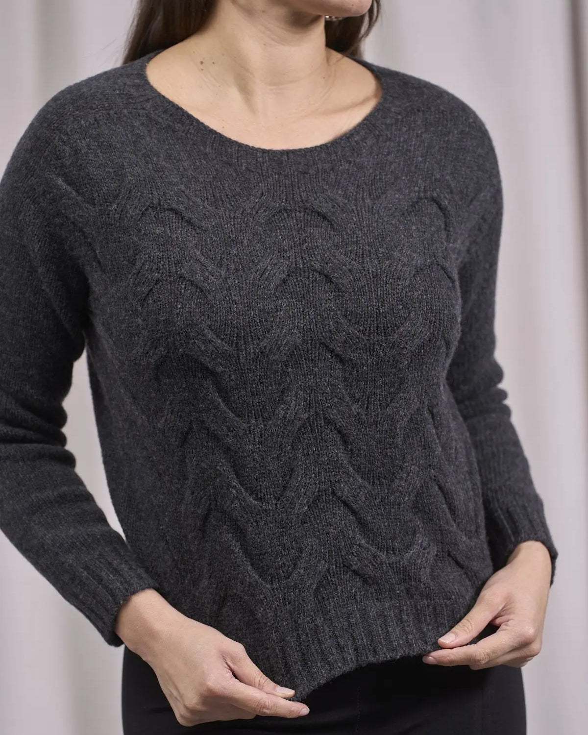 Maglia girocollo con motivo a treccia ondulata ANTRACITE IRONICA