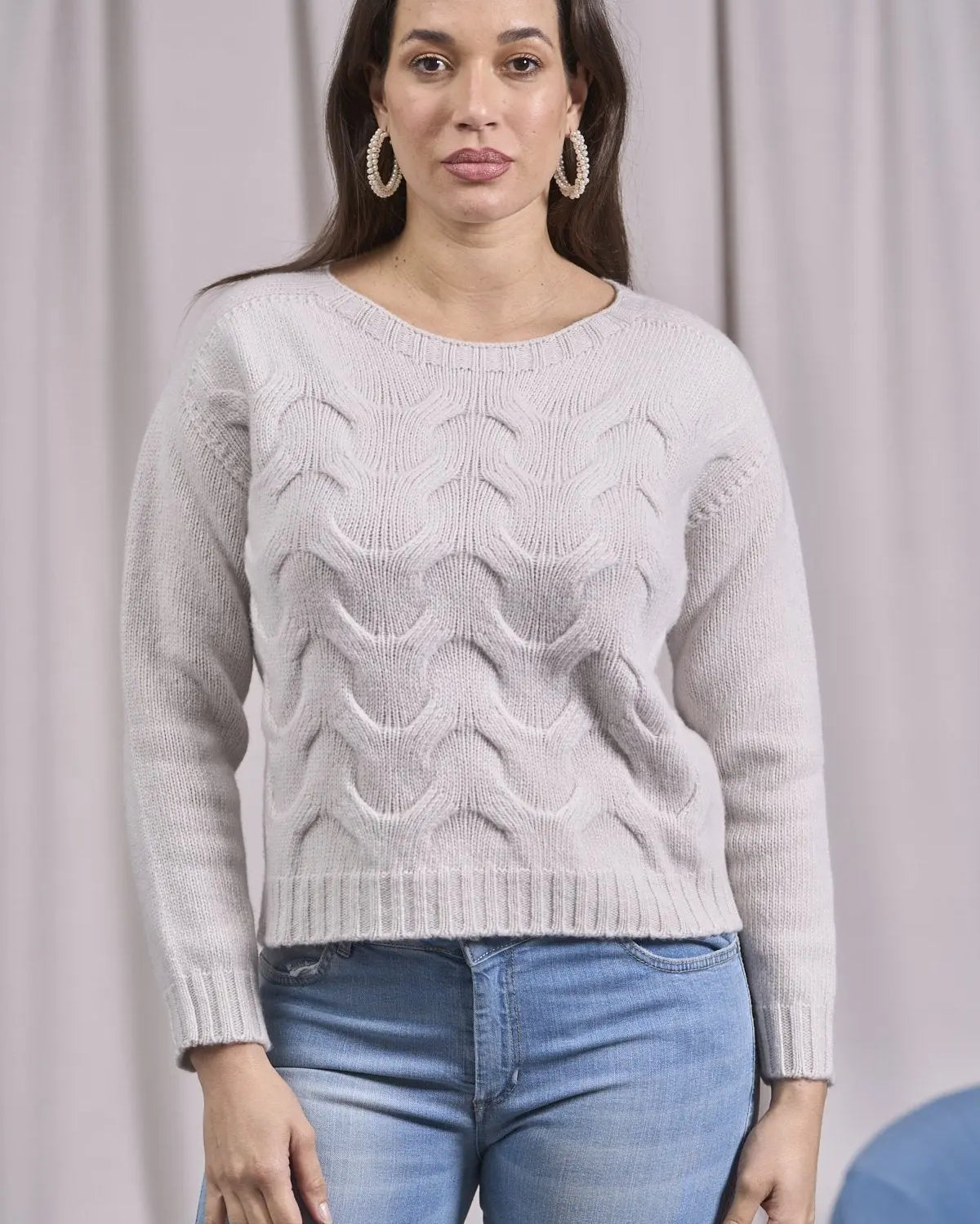 Maglia girocollo con motivo a treccia ondulata PERLA IRONICA