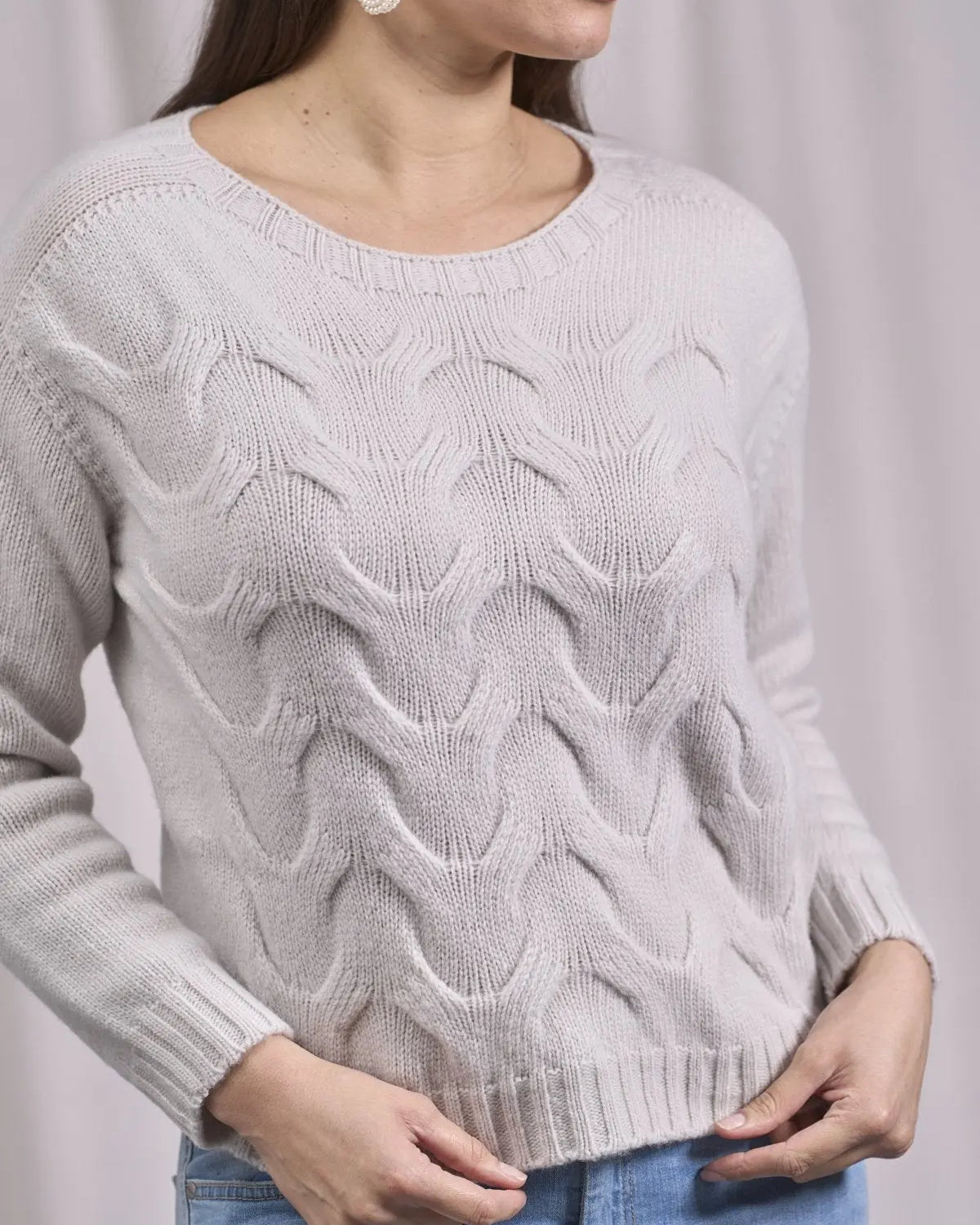 Maglia girocollo con motivo a treccia ondulata PERLA IRONICA