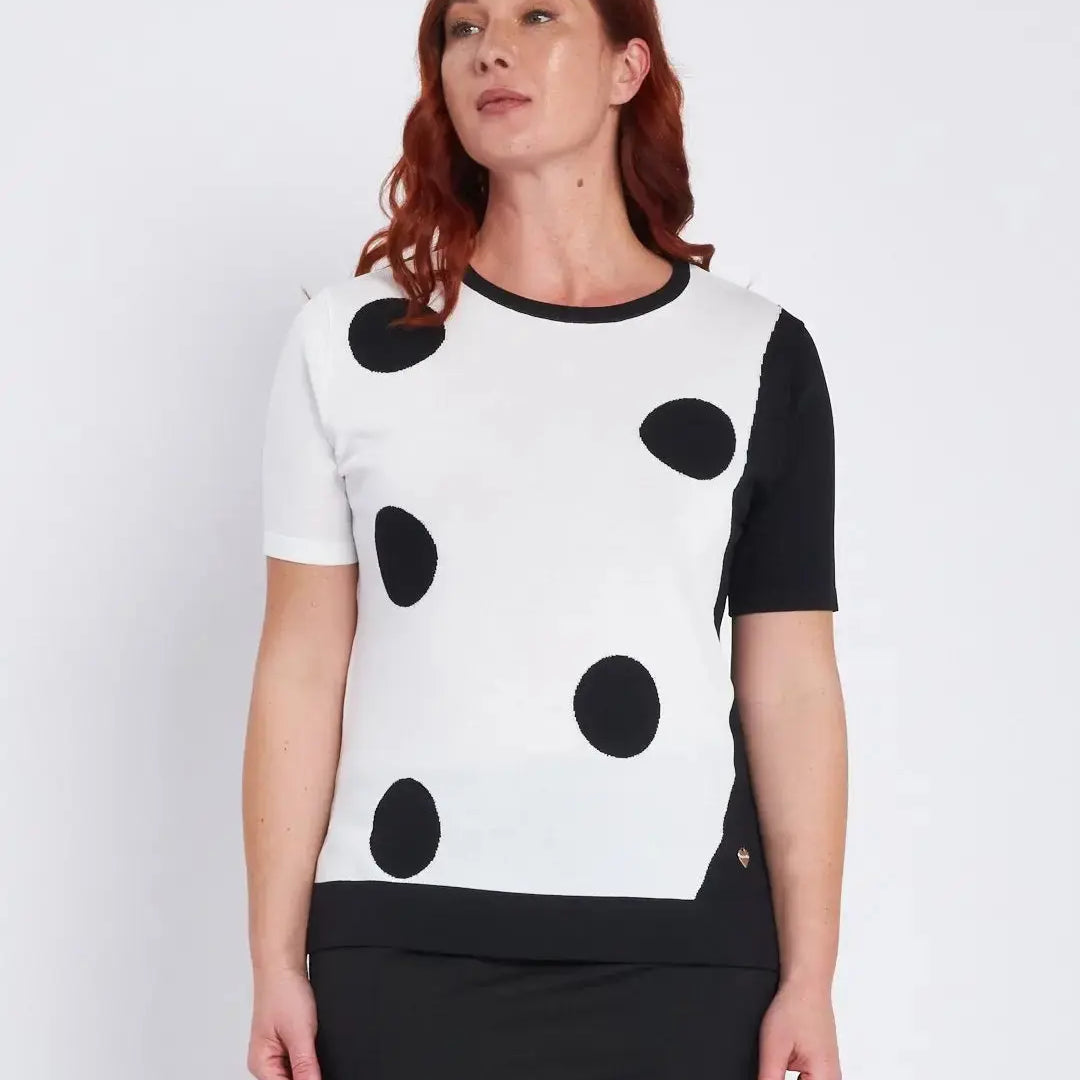 Maglia girocollo con pois e inserti a contrasto BIANCO DORABELLA PIU' XXXL-49