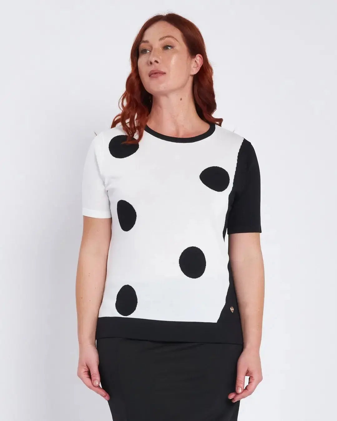Maglia girocollo con pois e inserti a contrasto BIANCO DORABELLA PIU' XXXL-49
