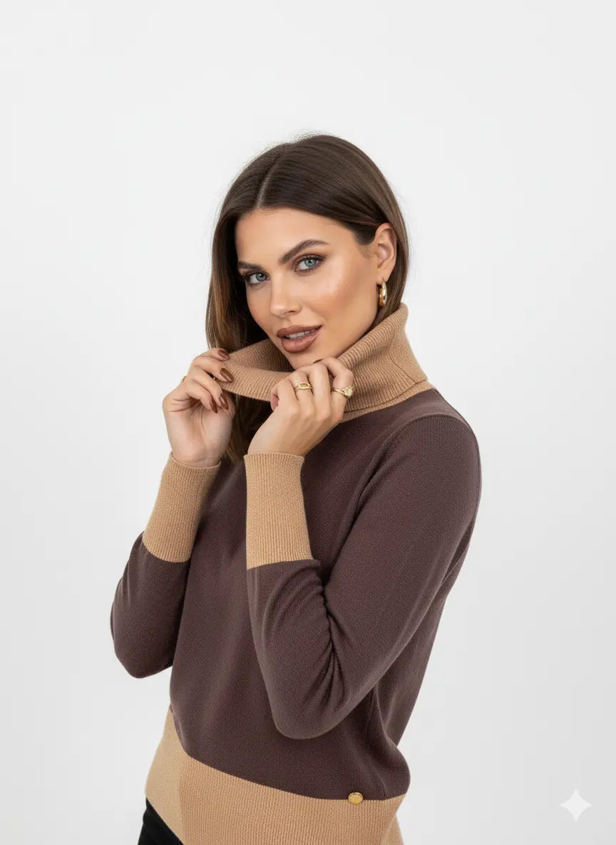 Maglia girocollo con profili a contrasto e collo staccabile DORABELLA