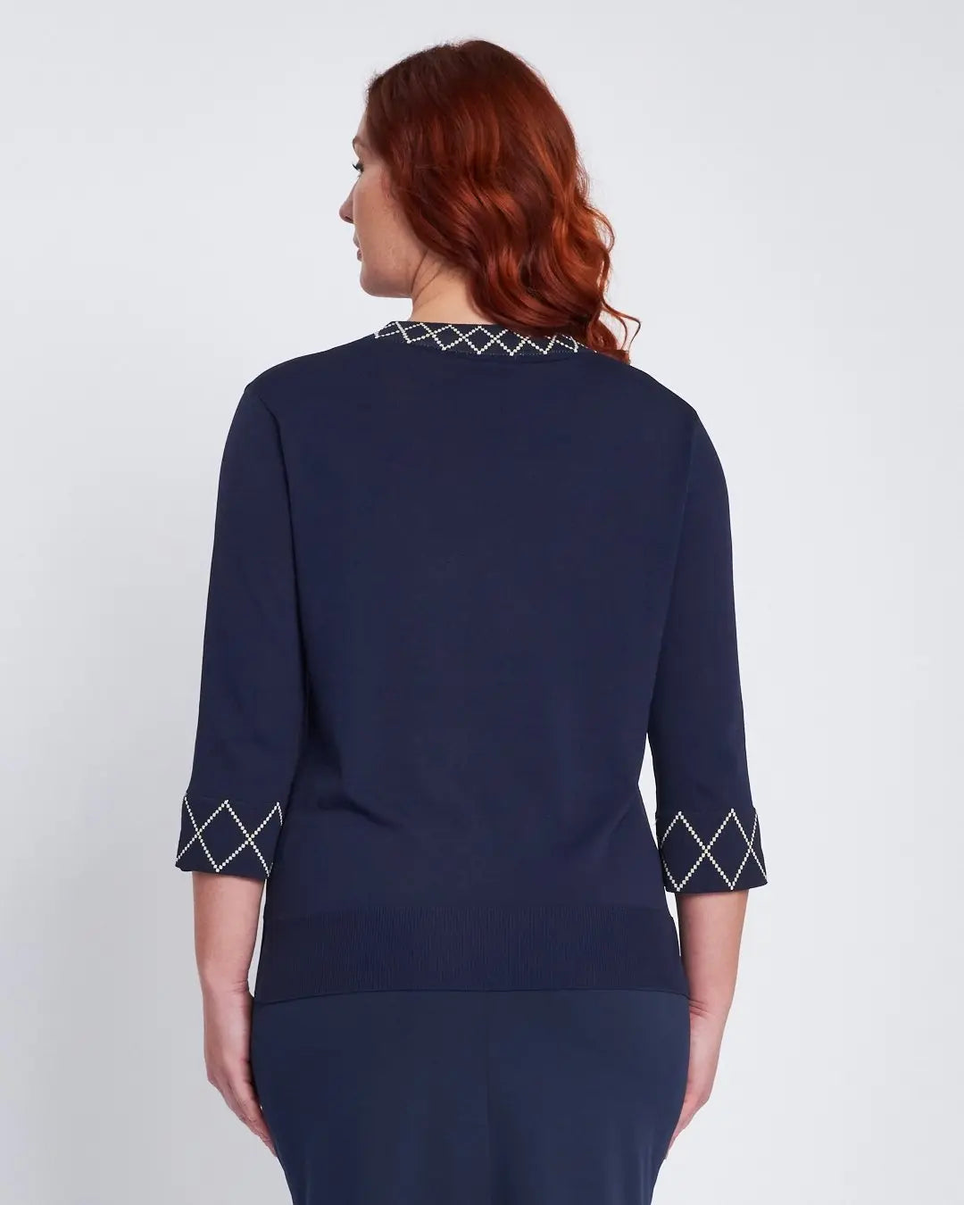 Maglia girocollo con ricami a rombo ai bordi BLU DORABELLA PIU'