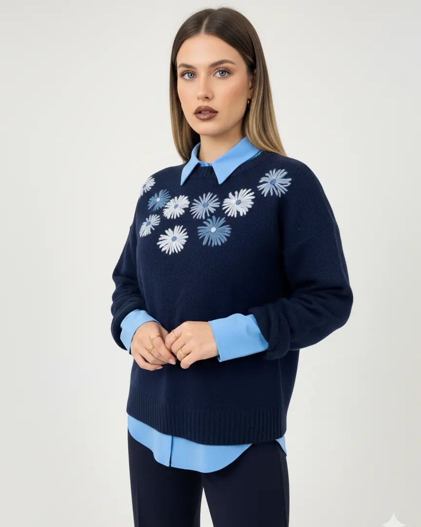 Maglia girocollo con ricamo fiori DORABELLA