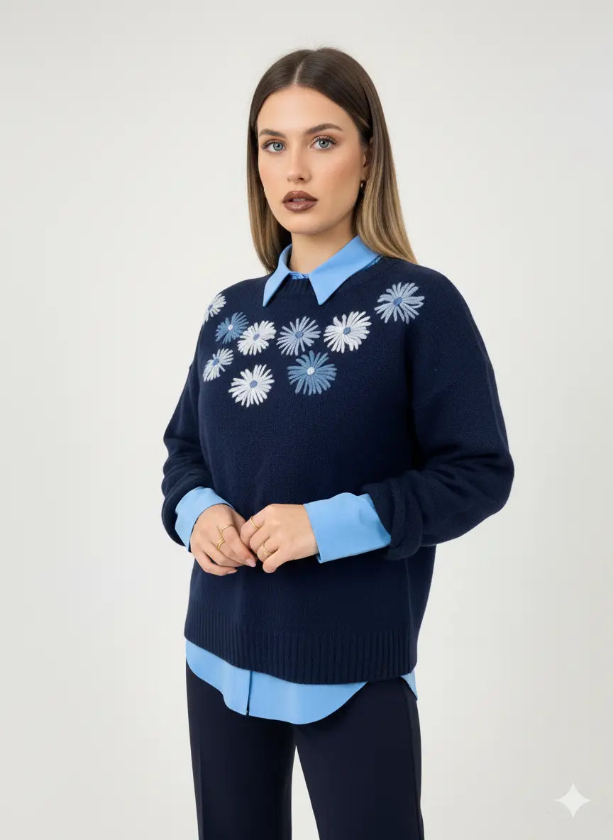 Maglia girocollo con ricamo fiori DORABELLA