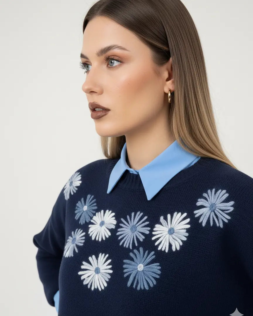 Maglia girocollo con ricamo fiori DORABELLA