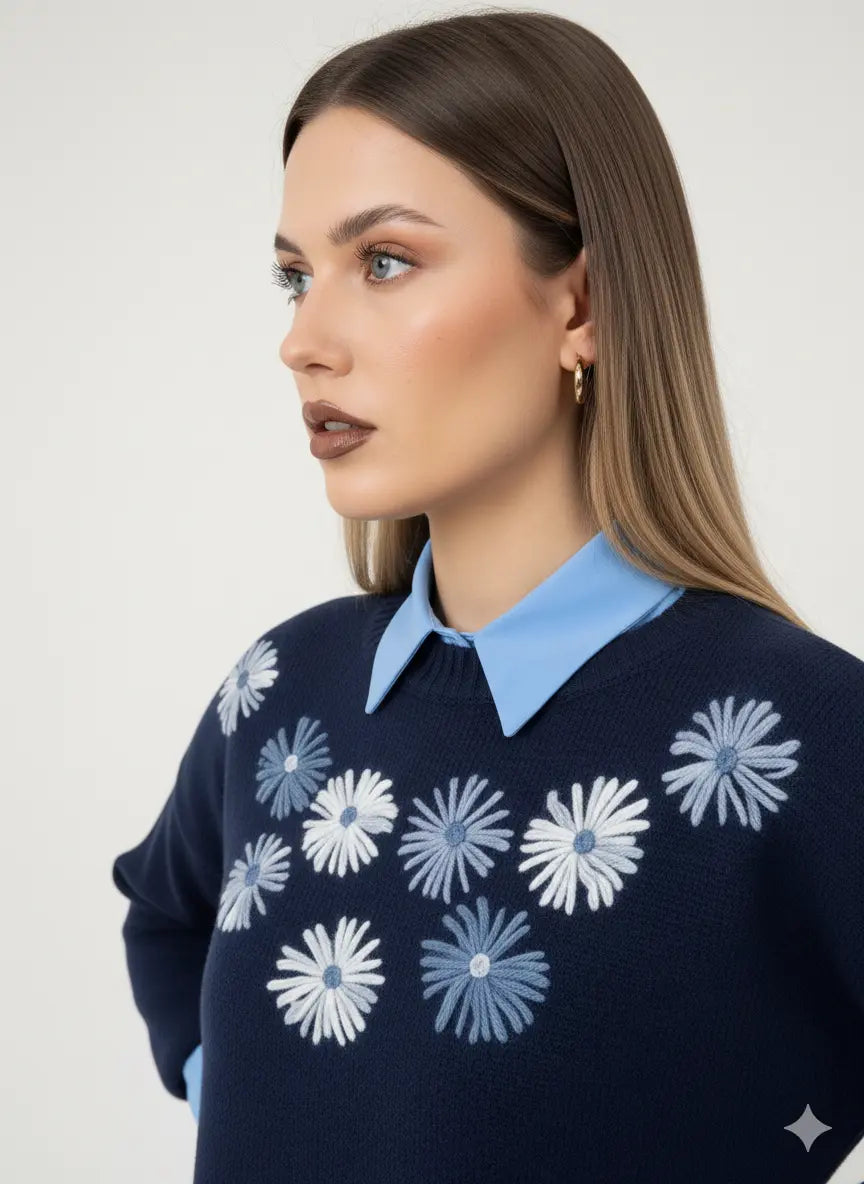 Maglia girocollo con ricamo fiori DORABELLA