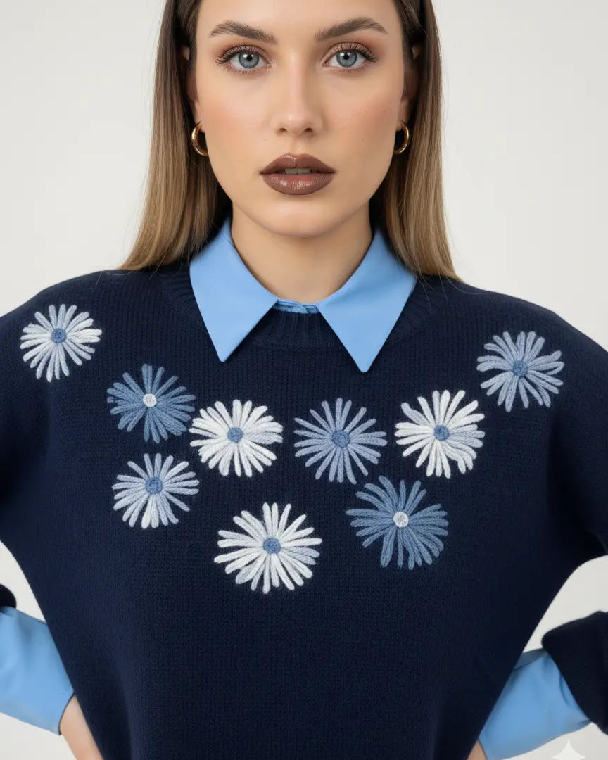 Maglia girocollo con ricamo fiori DORABELLA