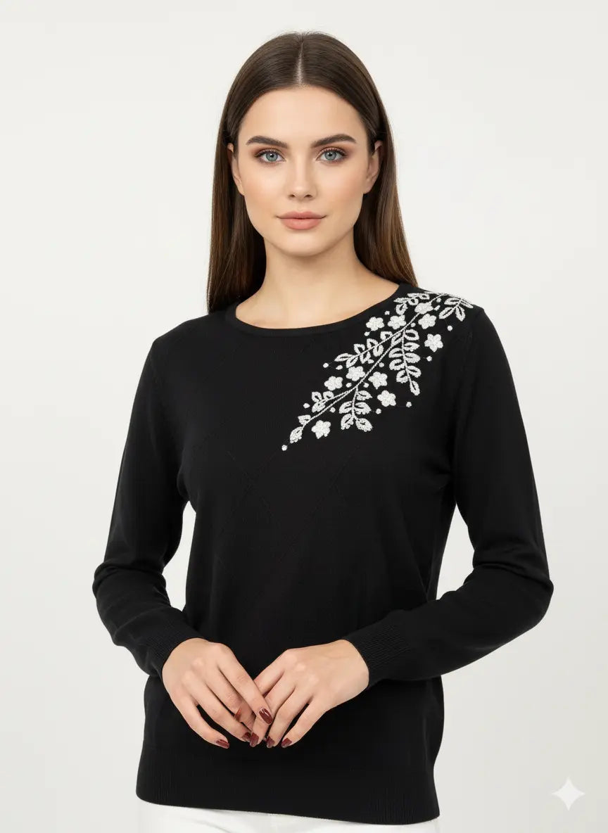 Maglia girocollo con ricamo in lurex DORABELLA