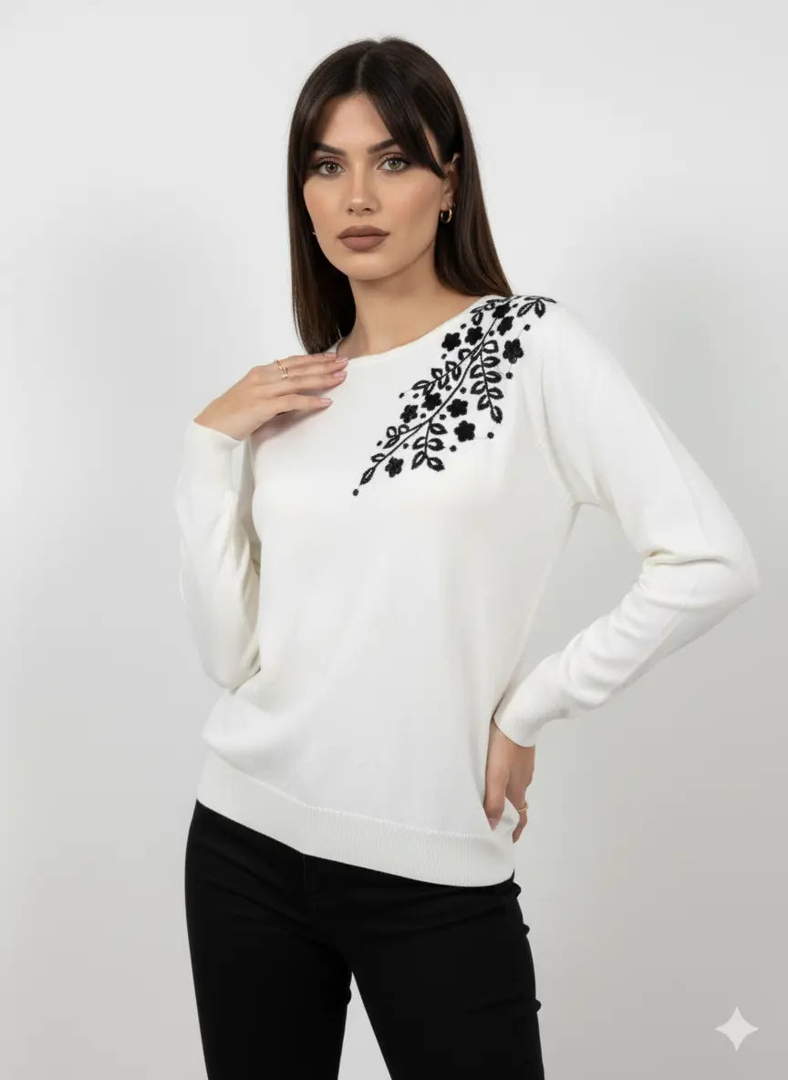 Maglia girocollo con ricamo in lurex DORABELLA