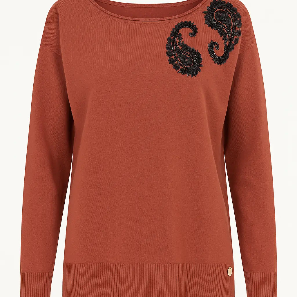 Maglia girocollo con ricamo kashmir DORABELLA PIU'