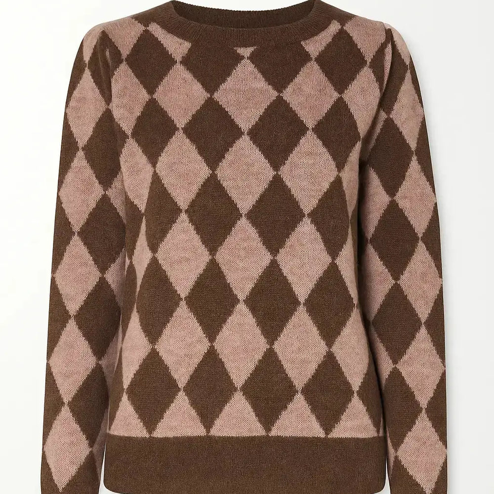 Maglia girocollo con rombi DORABELLA XL / Cioccolato