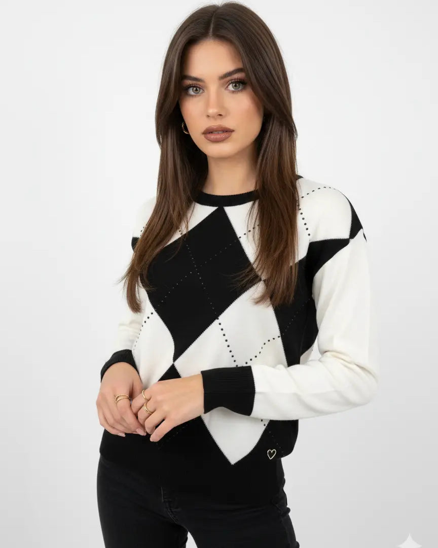 Maglia girocollo con rombi e applicazioni DORABELLA