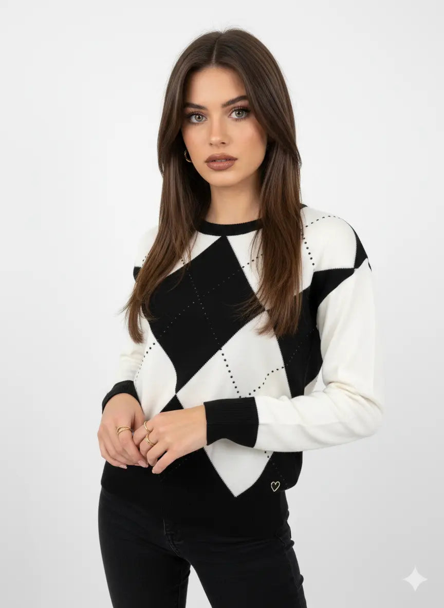 Maglia girocollo con rombi e applicazioni DORABELLA