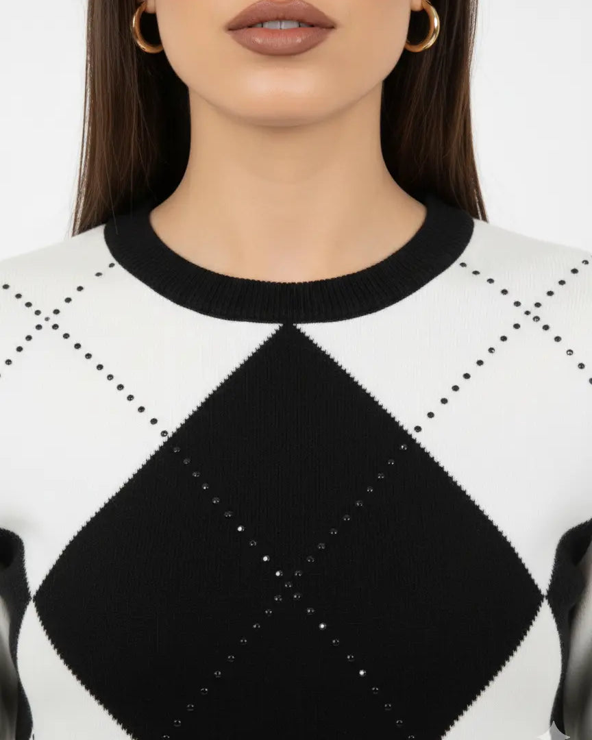 Maglia girocollo con rombi e applicazioni DORABELLA