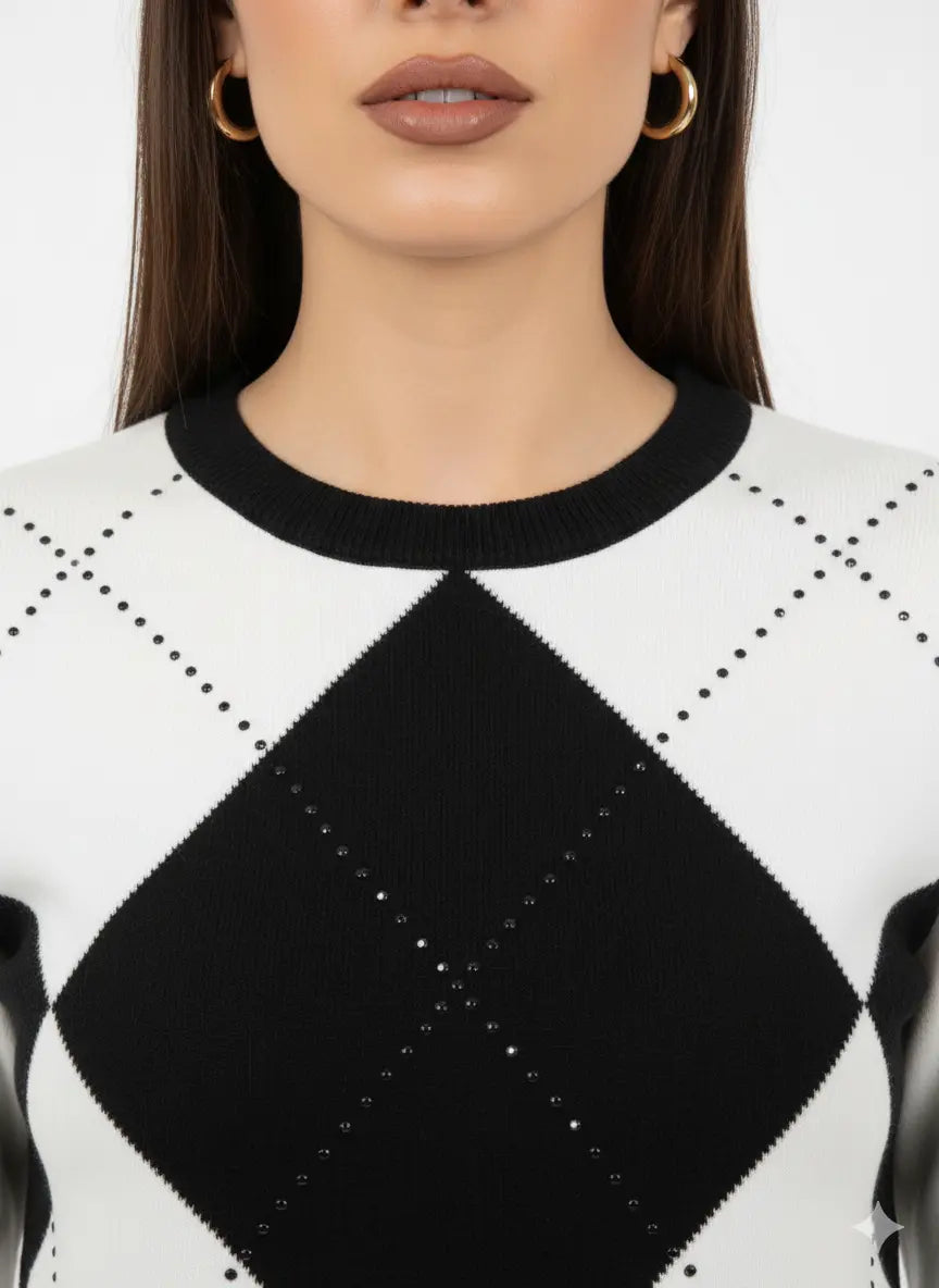 Maglia girocollo con rombi e applicazioni DORABELLA