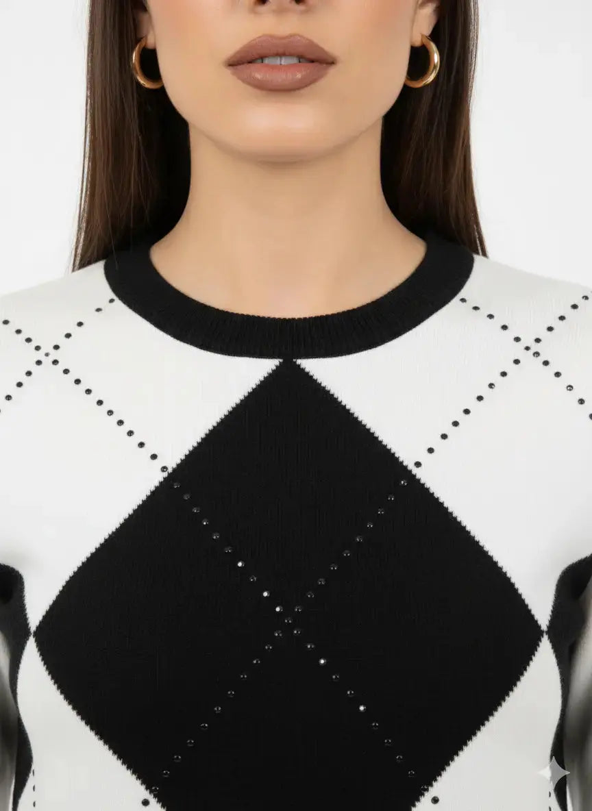 Maglia girocollo con rombi e applicazioni DORABELLA