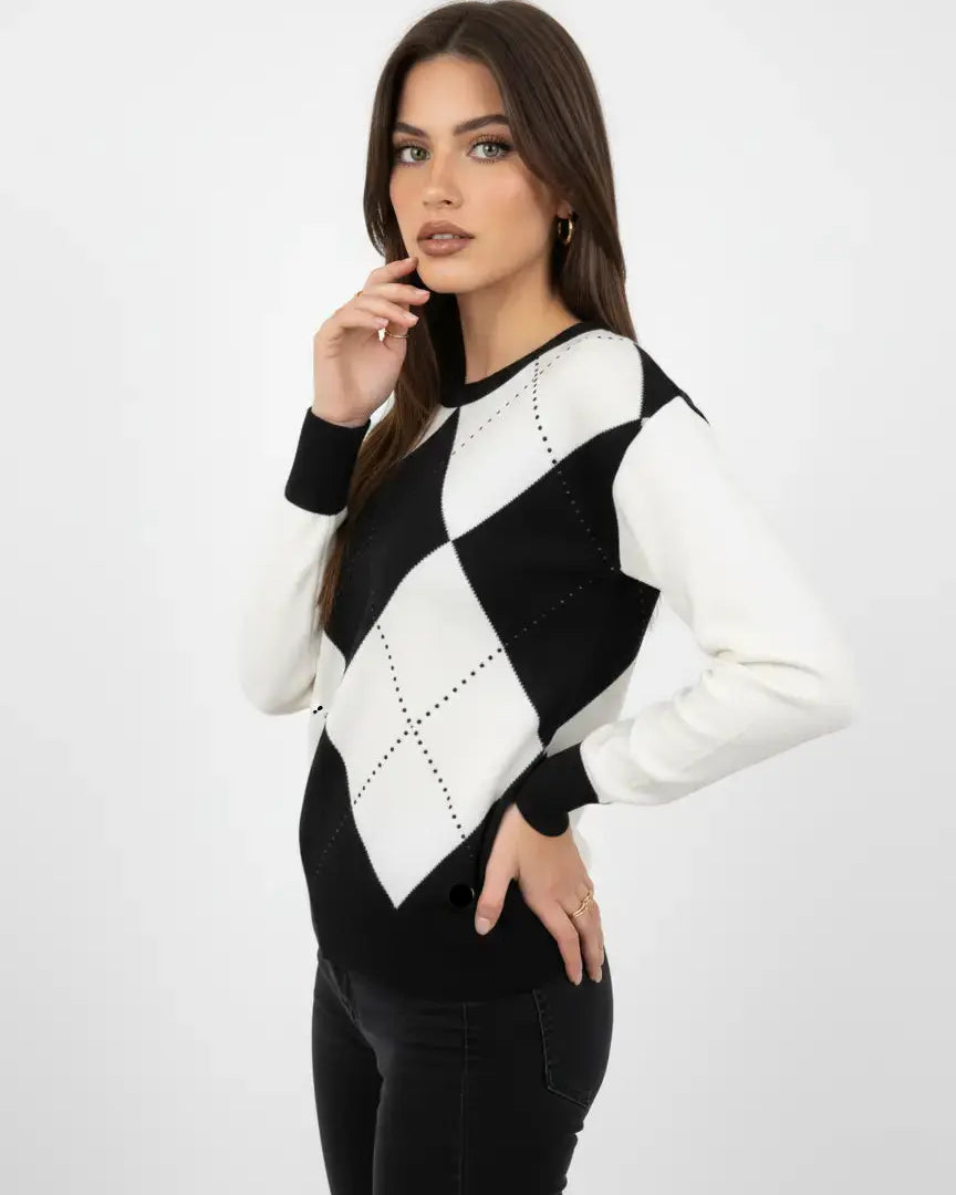 Maglia girocollo con rombi e applicazioni DORABELLA