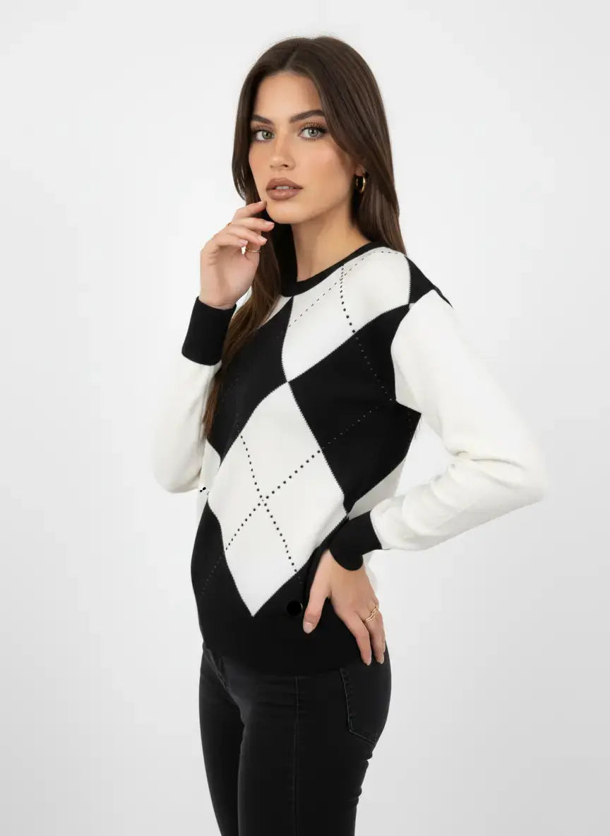 Maglia girocollo con rombi e applicazioni DORABELLA