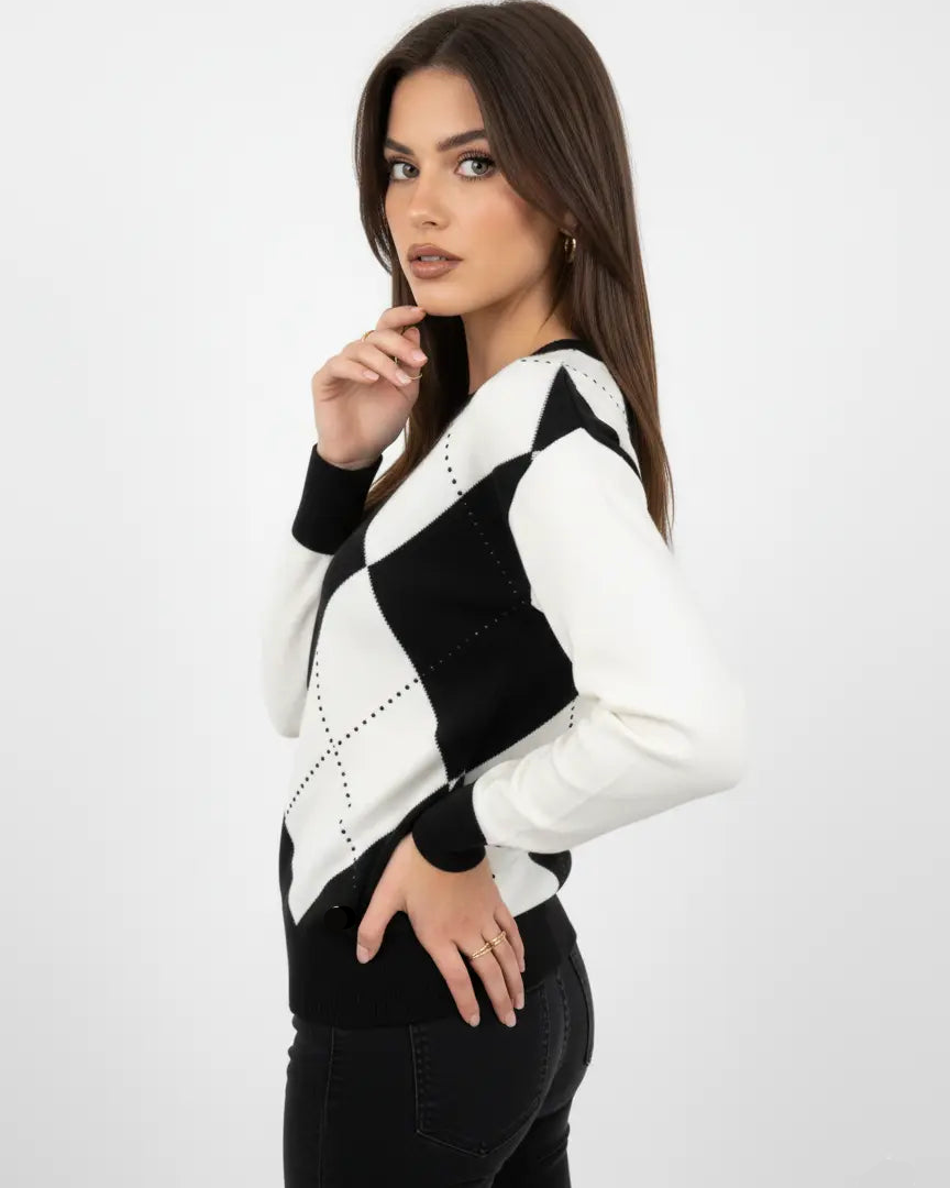 Maglia girocollo con rombi e applicazioni DORABELLA