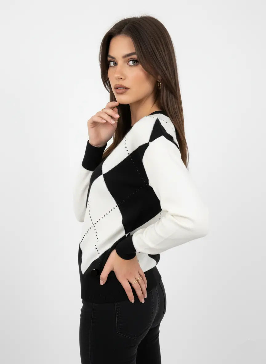 Maglia girocollo con rombi e applicazioni DORABELLA