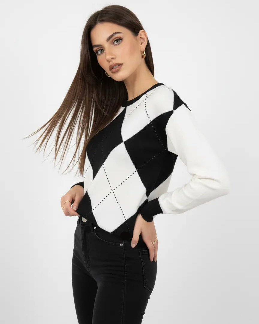 Maglia girocollo con rombi e applicazioni DORABELLA