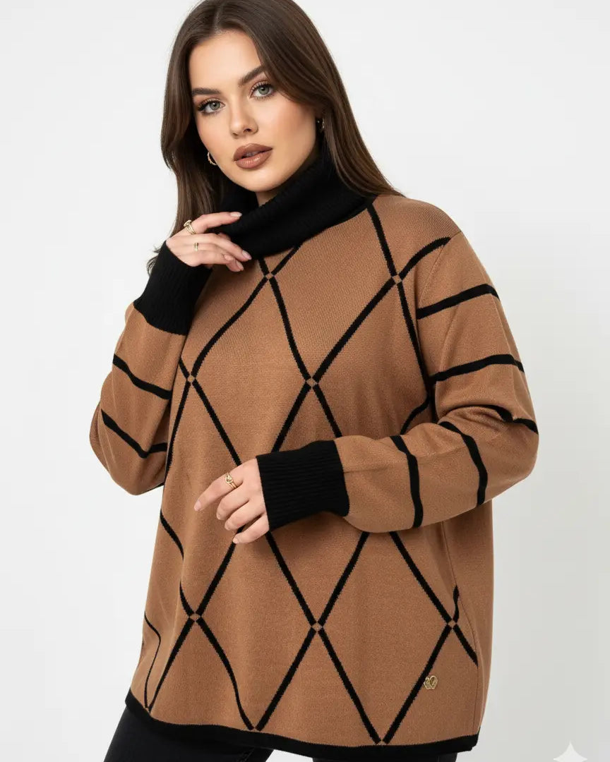 Maglia girocollo con rombi e righe con collo removibile DORABELLA PIU'