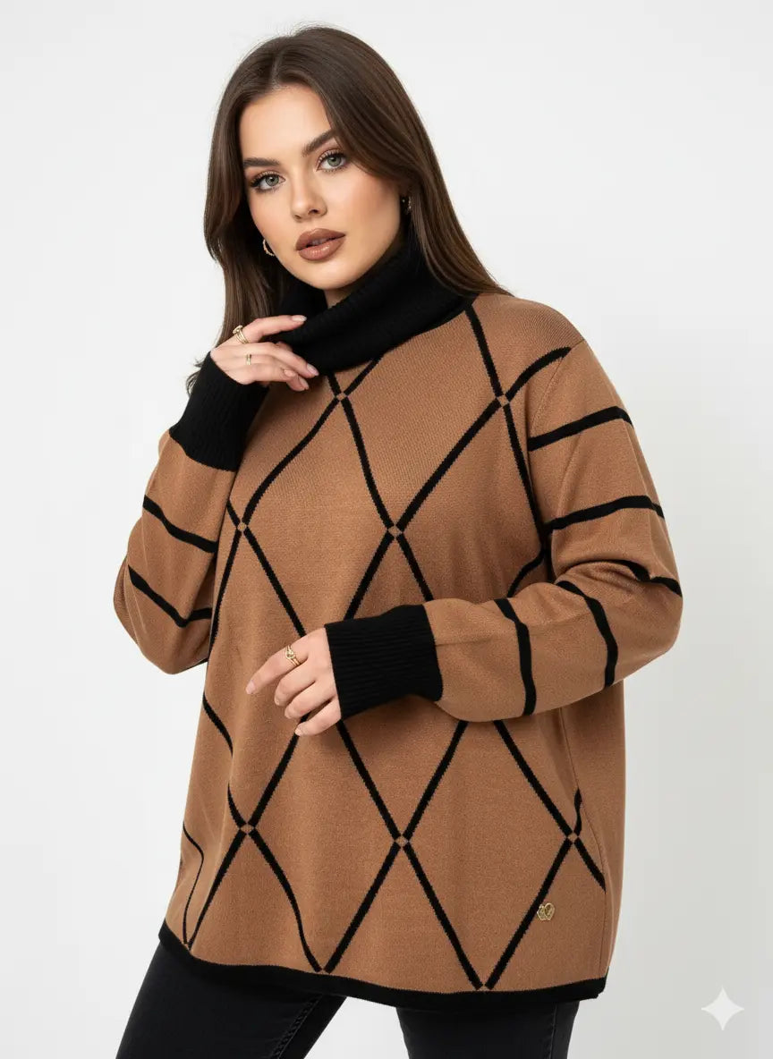 Maglia girocollo con rombi e righe con collo removibile DORABELLA PIU'