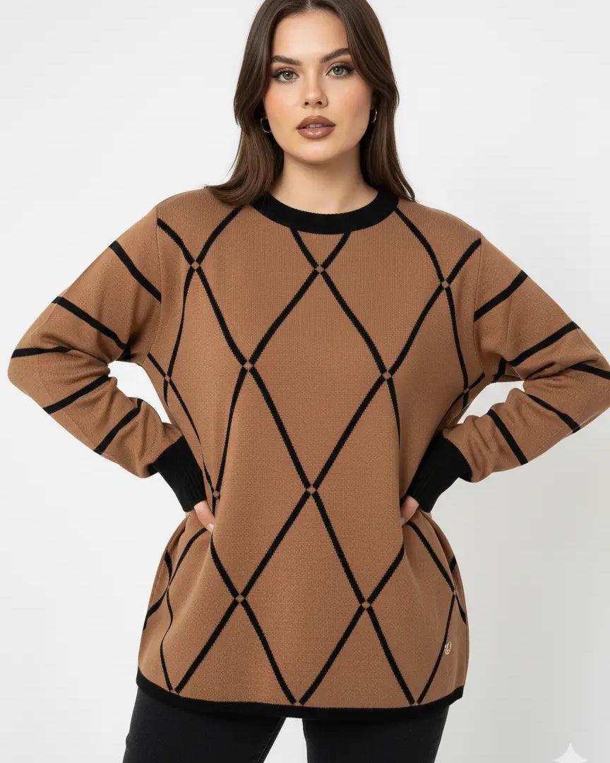 Maglia girocollo con rombi e righe con collo removibile DORABELLA PIU'