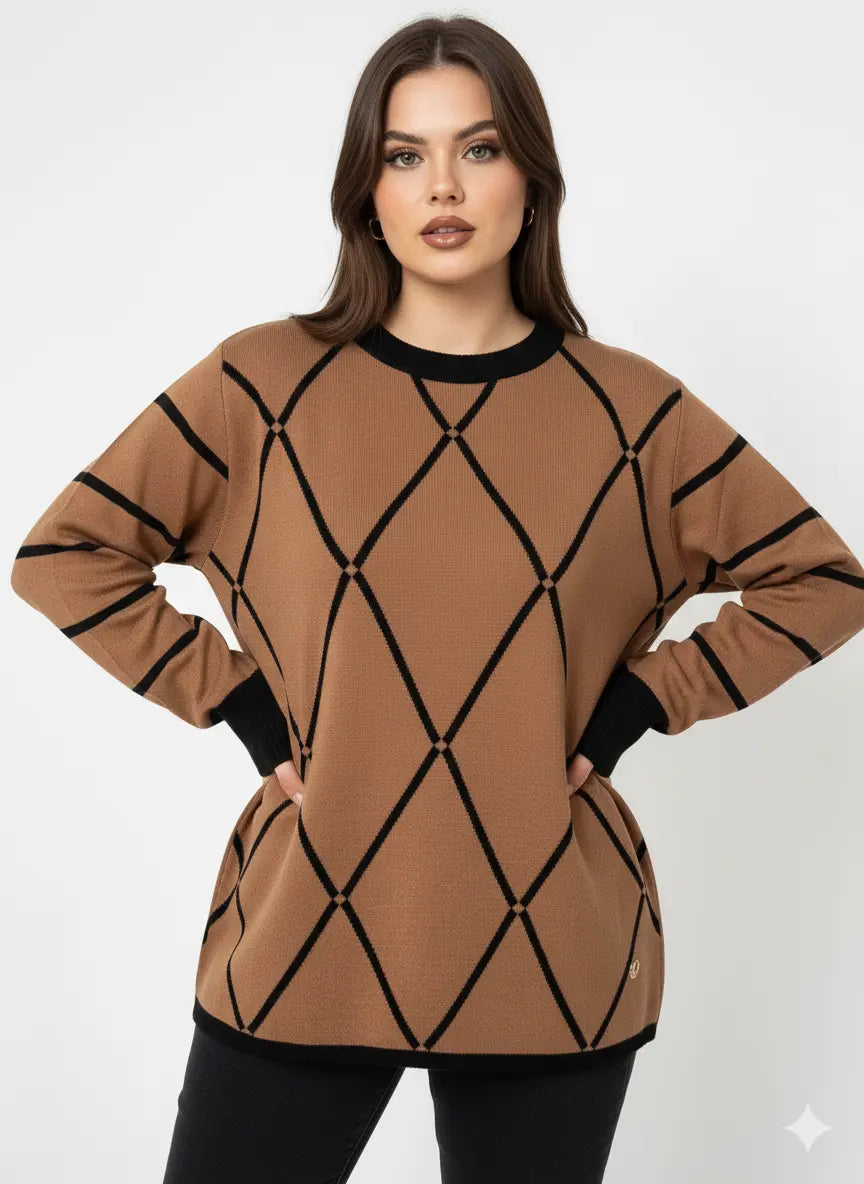 Maglia girocollo con rombi e righe con collo removibile DORABELLA PIU'