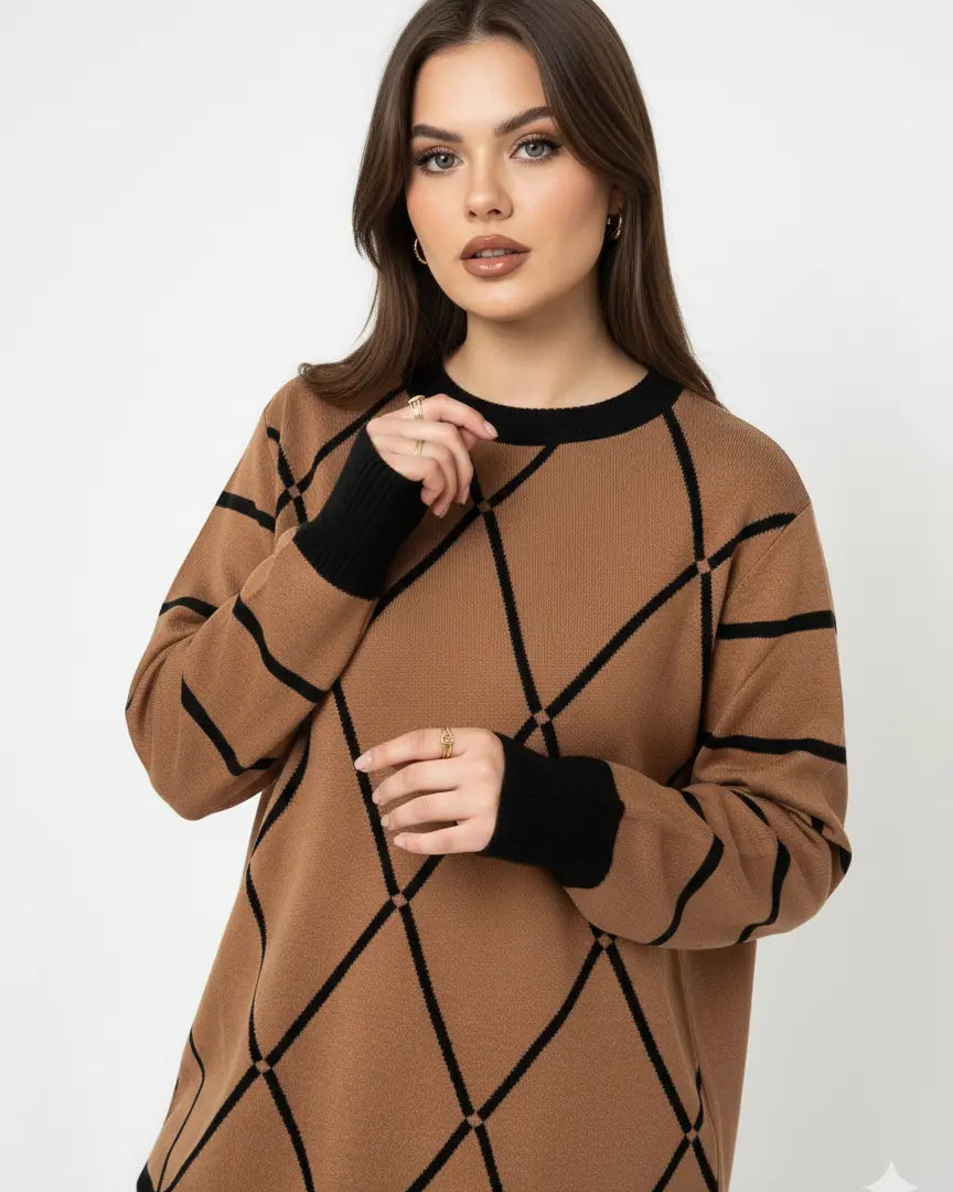 Maglia girocollo con rombi e righe con collo removibile DORABELLA PIU'