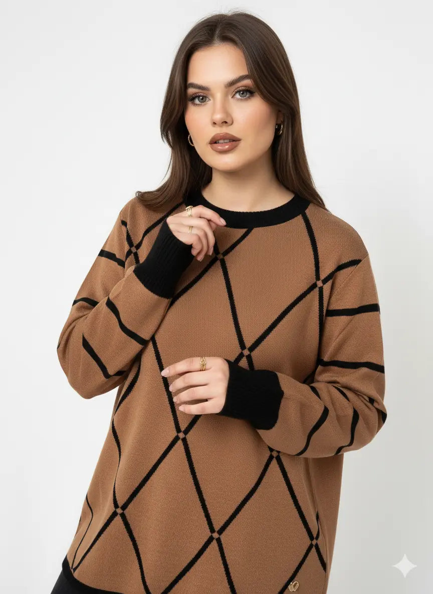 Maglia girocollo con rombi e righe con collo removibile DORABELLA PIU'