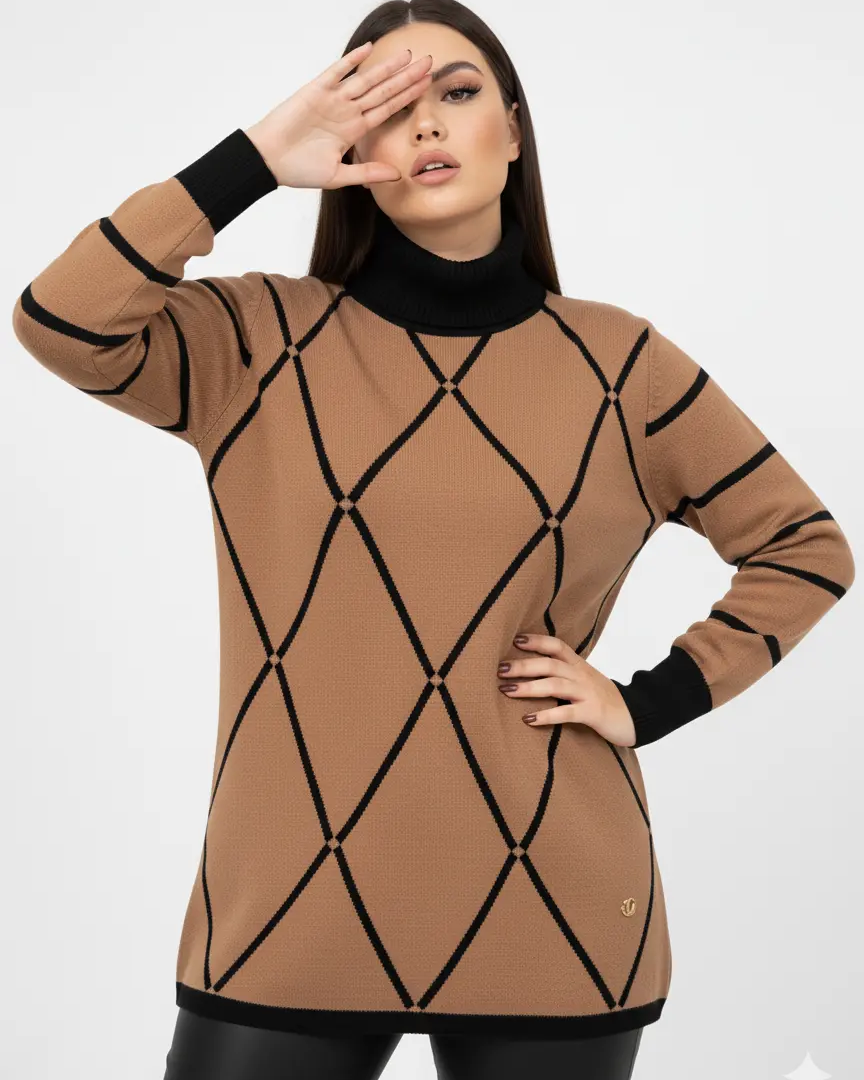 Maglia girocollo con rombi e righe con collo removibile DORABELLA PIU'