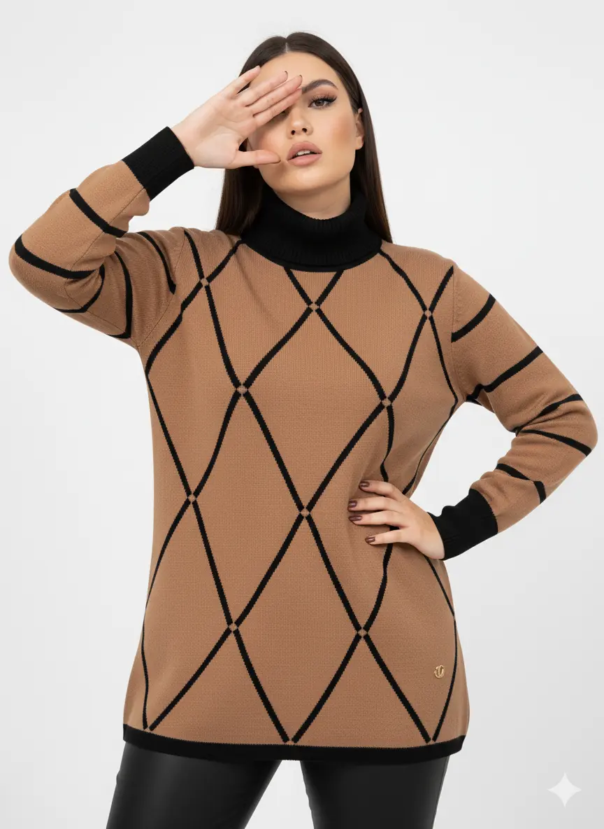 Maglia girocollo con rombi e righe con collo removibile DORABELLA PIU'