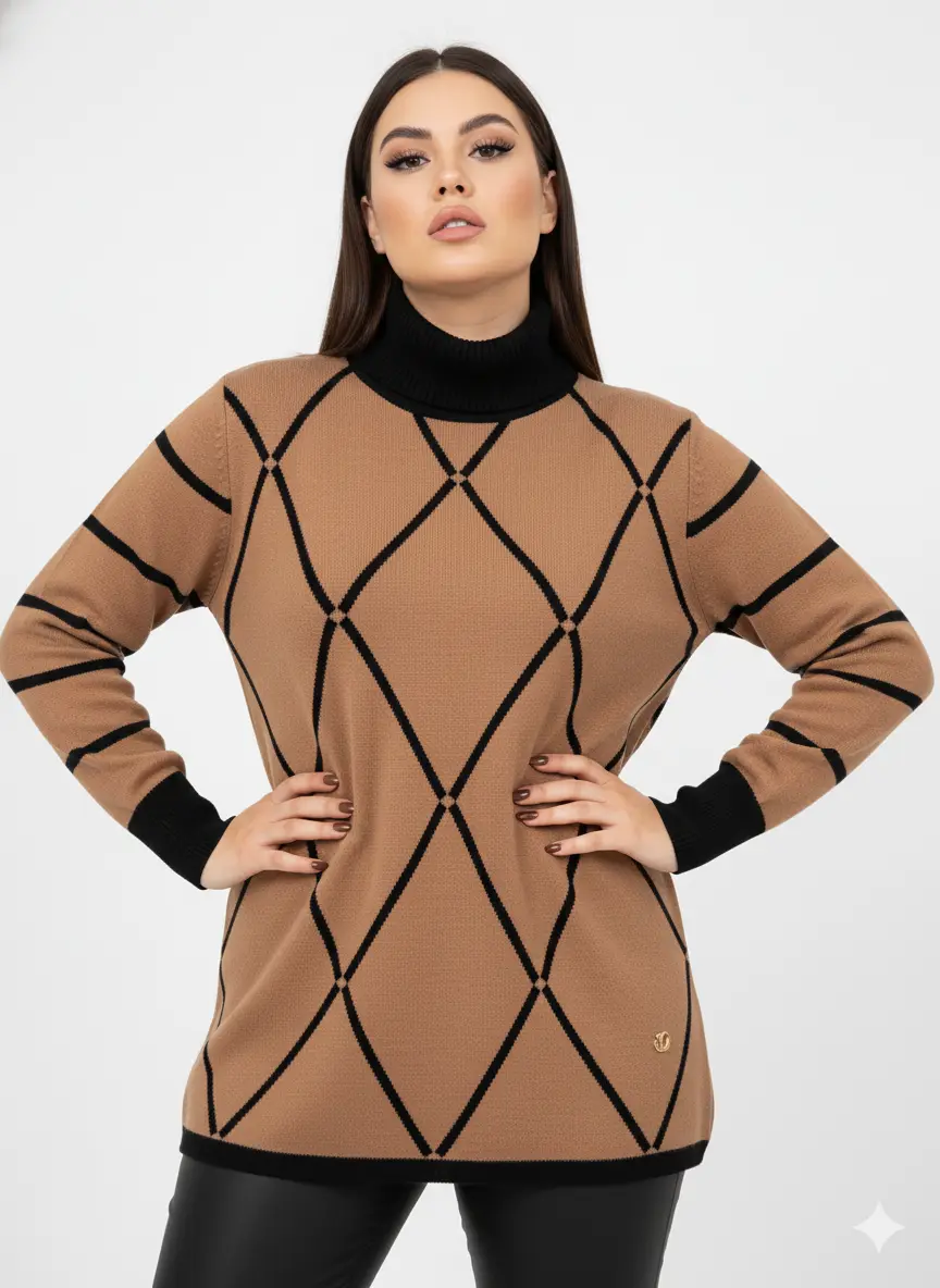 Maglia girocollo con rombi e righe con collo removibile DORABELLA PIU'