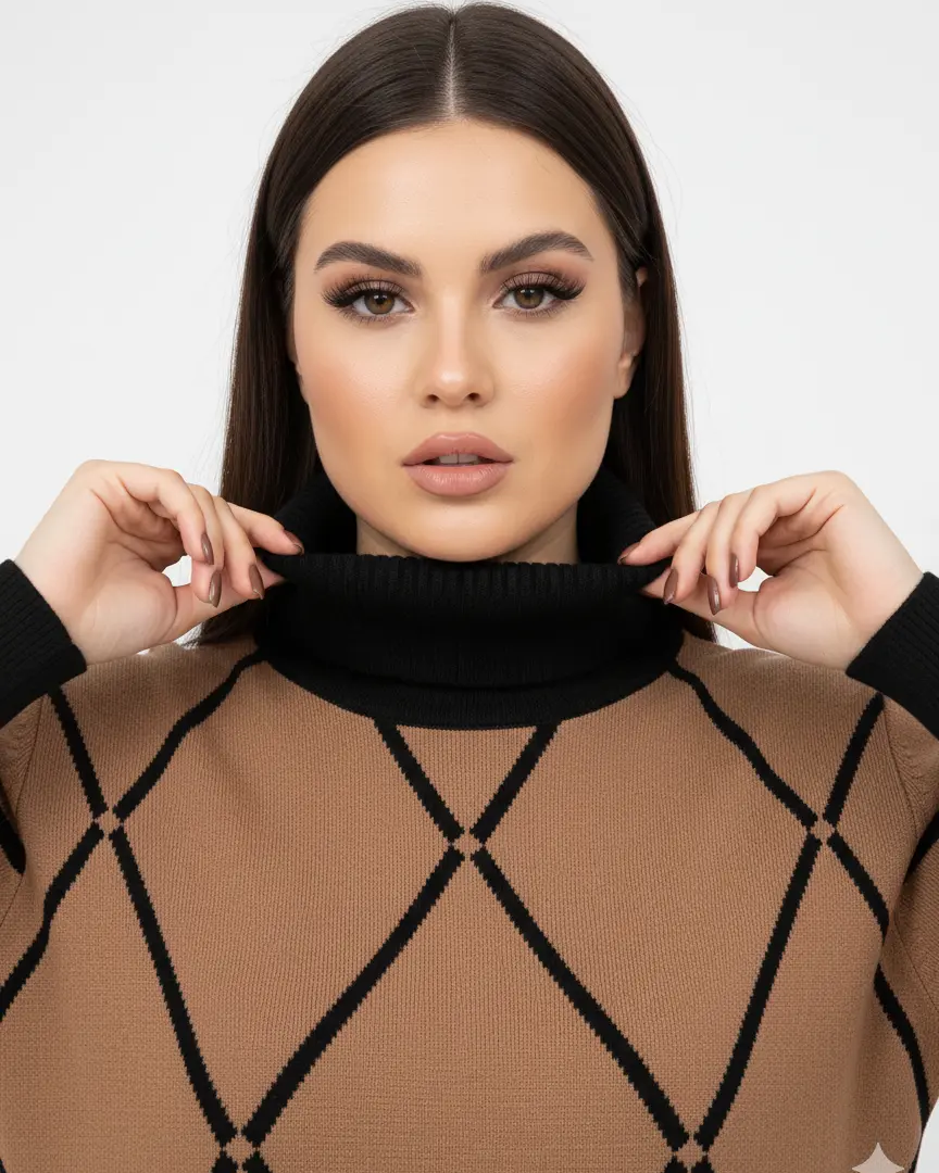 Maglia girocollo con rombi e righe con collo removibile DORABELLA PIU'