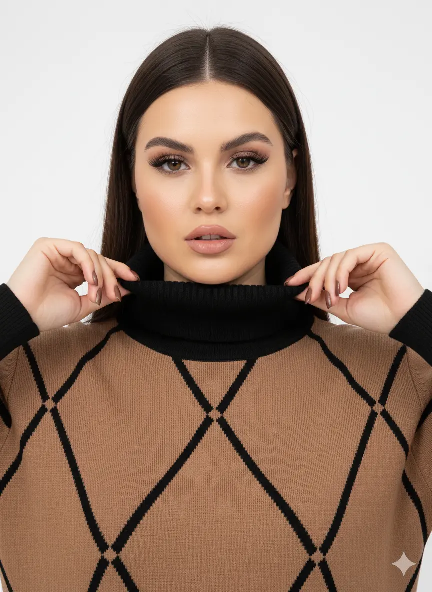 Maglia girocollo con rombi e righe con collo removibile DORABELLA PIU'