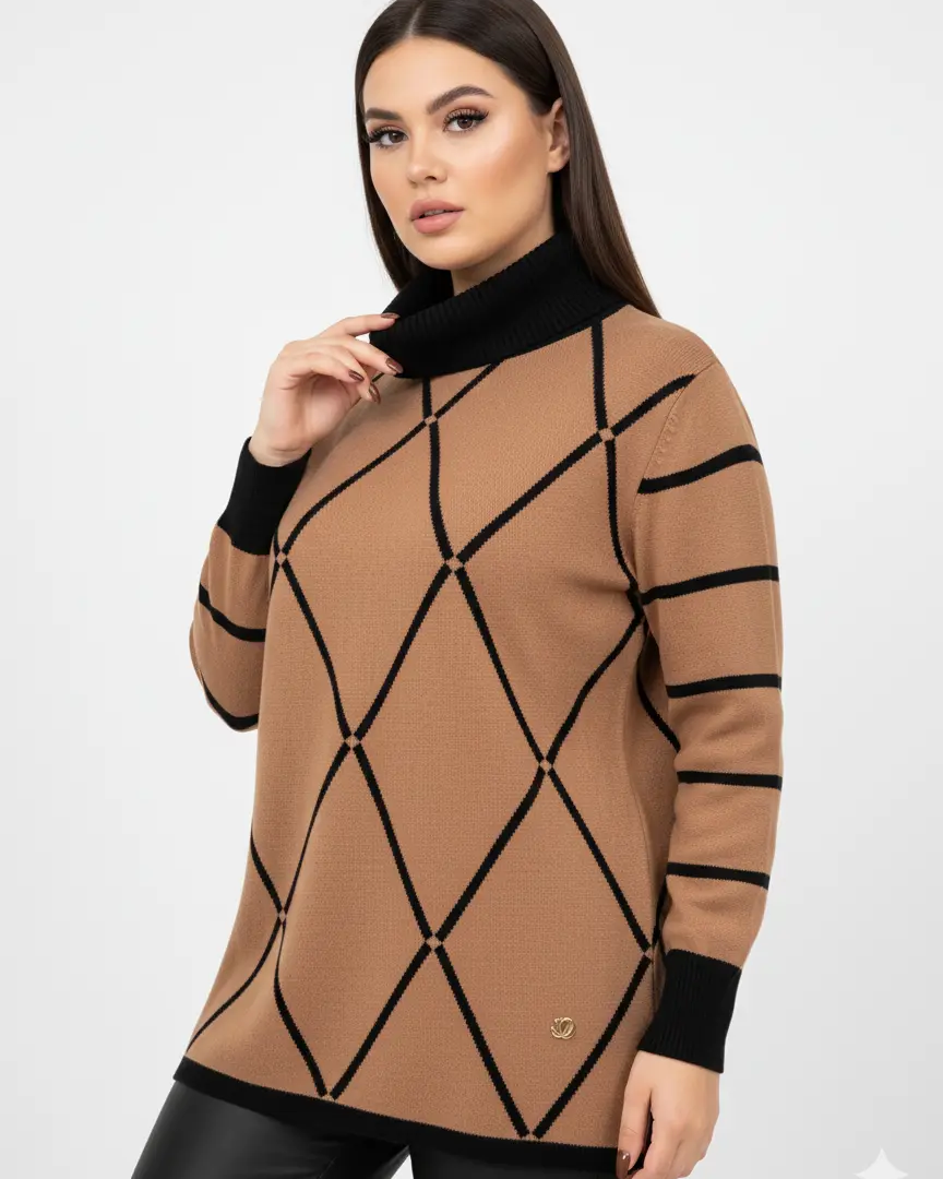 Maglia girocollo con rombi e righe con collo removibile DORABELLA PIU'